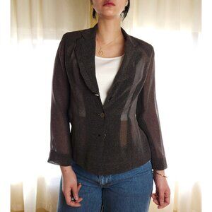 Vintage tailored frill collar single breasted sheer blazer jacket women M